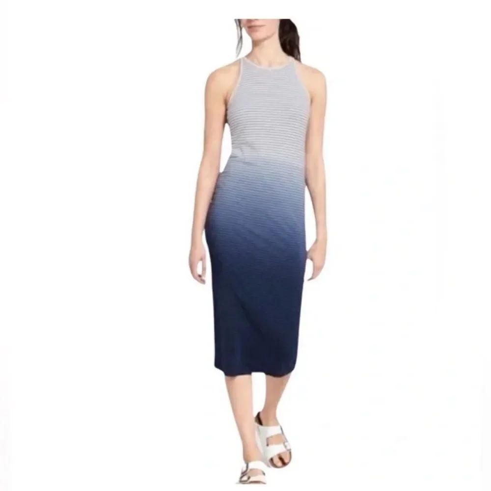 Athleta Sunkissed Midi Dress Tank Ombre Striped Lined Blue White Small